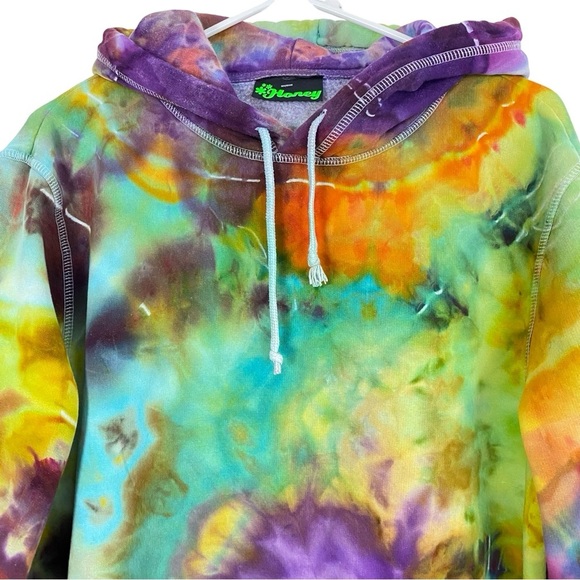 Handmade Tie Dye Hoodie Sweatshirt Pullover Mens Large Unisex Upcycled Pocket - Picture 3 of 10